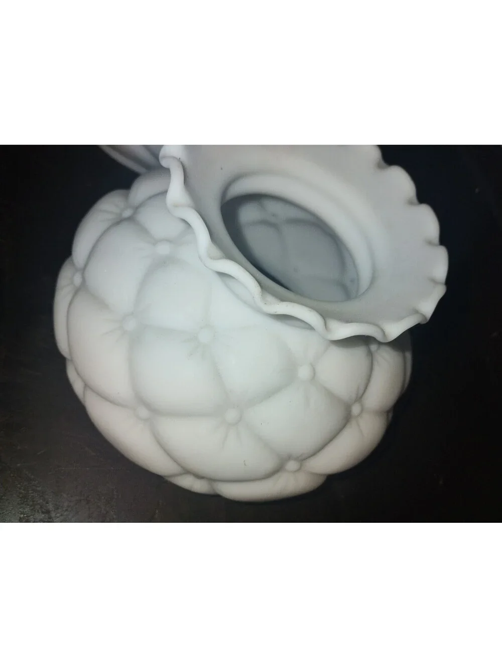 Vintage Milk Glass Lamp Shades Pair Quilted Diamond Pattern Ruffled Edge 2pc